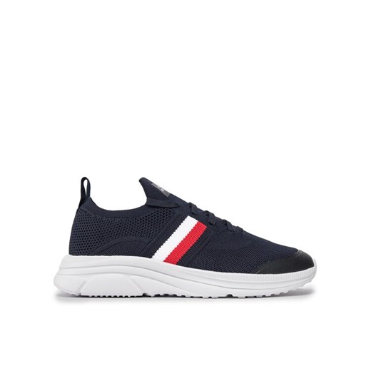 Tommy Hilfiger Sneakersy Modern Runner Knit Stripes Ess FM0FM04798 Granatowy ze sklepu MODIVO w kategorii Buty sportowe męskie - zdjęcie 182632962