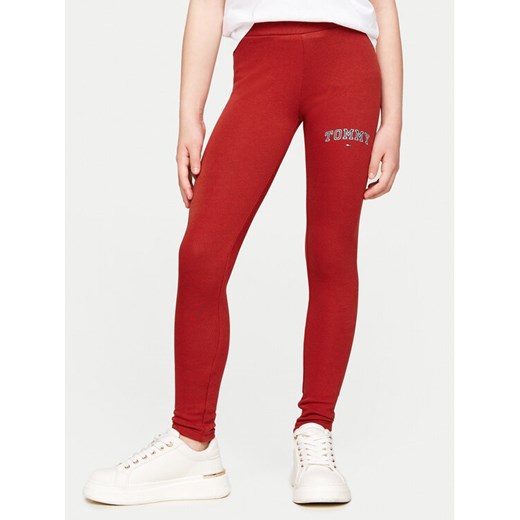 Tommy Hilfiger Legginsy Varsity KG0KG08082 Czerwony Slim Fit ze sklepu MODIVO w kategorii Spodnie dziewczęce - zdjęcie 182633000