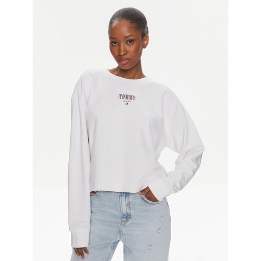 Tommy Jeans Bluza Essential Logo DW0DW17796 Biały Relaxed Fit ze sklepu MODIVO w kategorii Bluzy damskie - zdjęcie 182633084