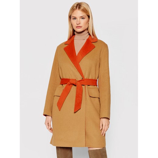 Tommy Hilfiger Płaszcz wełniany Blend WW0WW31032 Brązowy Regular Fit ze sklepu MODIVO w kategorii Płaszcze damskie - zdjęcie 182633180