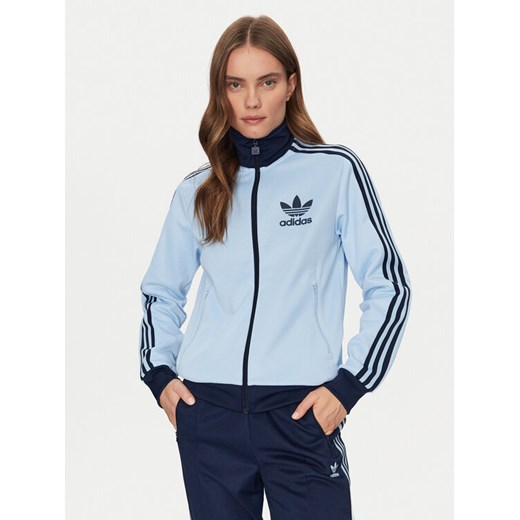 adidas Bluza Beckenbauer JC5805 Błękitny Regular Fit ze sklepu MODIVO w kategorii Bluzy damskie - zdjęcie 182633470