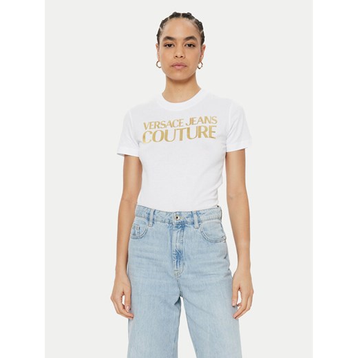 Versace Jeans Couture T-Shirt 78HAHT01 Biały Regular Fit ze sklepu MODIVO w kategorii Bluzki damskie - zdjęcie 182633804