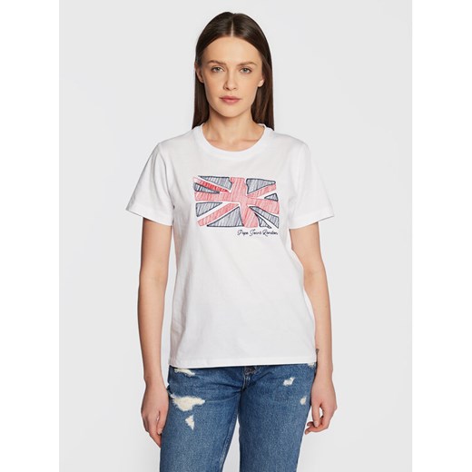 Pepe Jeans T-Shirt Tara PL505343 Biały Regular Fit ze sklepu MODIVO w kategorii Bluzki damskie - zdjęcie 182634271