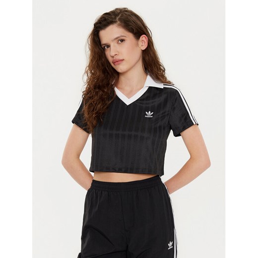 adidas T-Shirt adicolor Football Jacquard JD2606 Czarny Slim Fit ze sklepu MODIVO w kategorii Bluzki damskie - zdjęcie 182634690