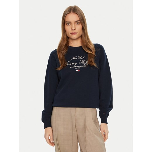 Tommy Hilfiger Bluza Modern Script WW0WW43844 Granatowy Regular Fit ze sklepu MODIVO w kategorii Bluzy damskie - zdjęcie 182634734