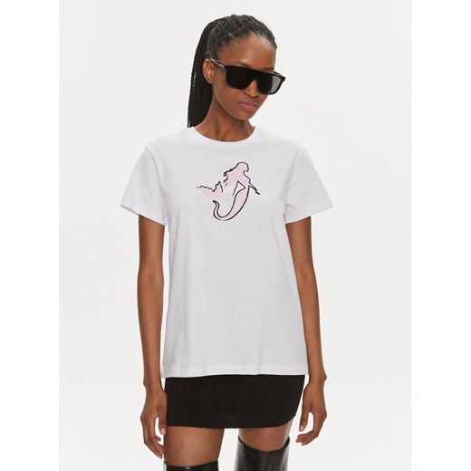 Pinko T-Shirt 100789 A1OC Biały Regular Fit ze sklepu MODIVO w kategorii Bluzki damskie - zdjęcie 182635144