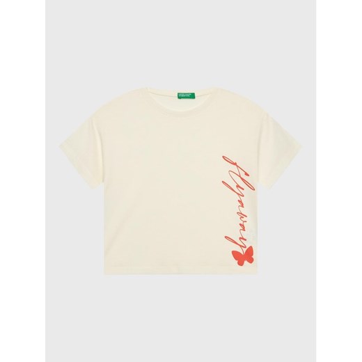 United Colors Of Benetton T-Shirt 3096C10AO Beżowy Cropped Fit ze sklepu MODIVO w kategorii Bluzki dziewczęce - zdjęcie 182635193