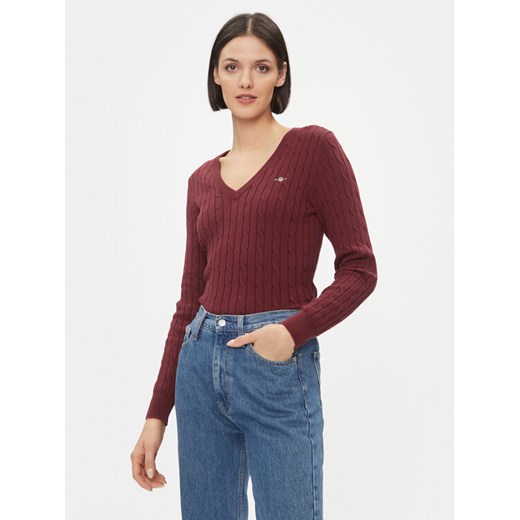 Gant Sweter 4800101 Bordowy Slim Fit ze sklepu MODIVO w kategorii Swetry damskie - zdjęcie 182635882