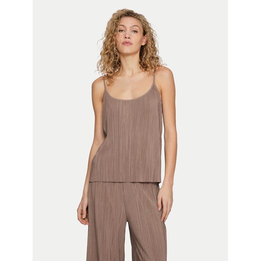 Vila Top Plisa 14096337 Brązowy Relaxed Fit ze sklepu MODIVO w kategorii Bluzki damskie - zdjęcie 182636842
