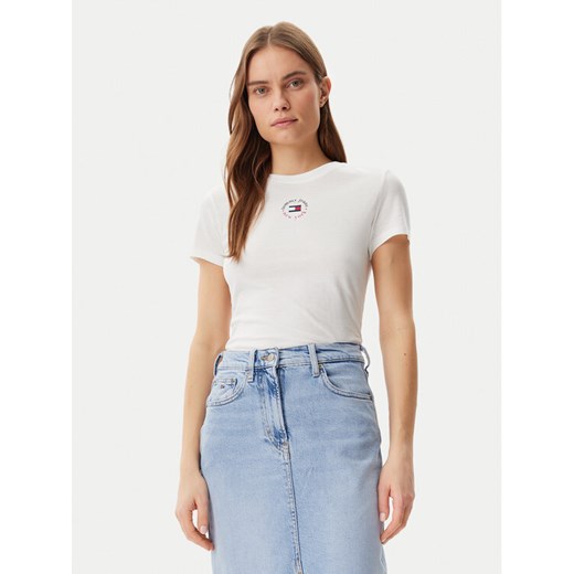 Tommy Jeans T-Shirt Essential DW0DW20316 Biały Slim Fit ze sklepu MODIVO w kategorii Bluzki damskie - zdjęcie 182637102