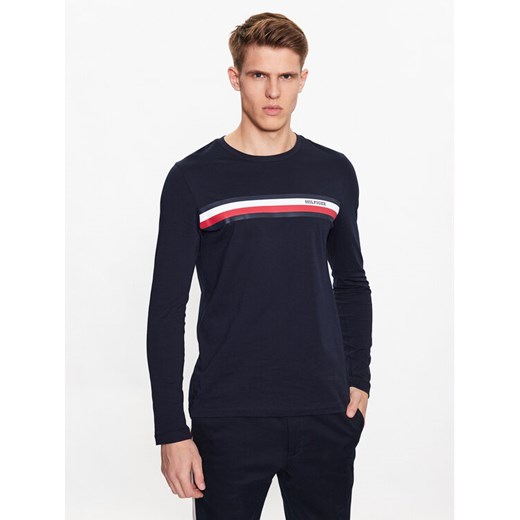 Tommy Hilfiger Longsleeve Monotype Chest Stripe MW0MW32366 Granatowy Slim Fit ze sklepu MODIVO w kategorii T-shirty męskie - zdjęcie 182637254