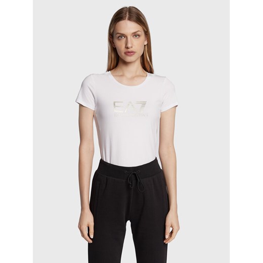 EA7 Emporio Armani T-Shirt 8NTT66 TJFKZ 0101 Biały Slim Fit ze sklepu MODIVO w kategorii Bluzki damskie - zdjęcie 182637661