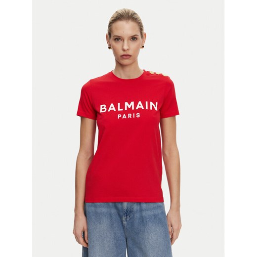 Balmain T-Shirt BF1EF005BB02 Czerwony Regular Fit ze sklepu MODIVO w kategorii Bluzki damskie - zdjęcie 182639563