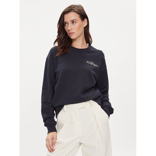 Tommy Hilfiger Bluza Gold Button WW0WW41235 Granatowy Regular Fit ze sklepu MODIVO w kategorii Bluzy damskie - zdjęcie 182640471