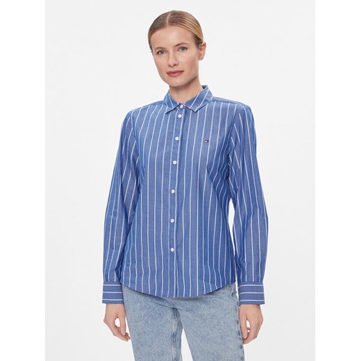 Tommy Hilfiger Koszula Baseball Stripe Regular Shirt WW0WW41155 Niebieski Regular Fit ze sklepu MODIVO w kategorii Koszule damskie - zdjęcie 182640533