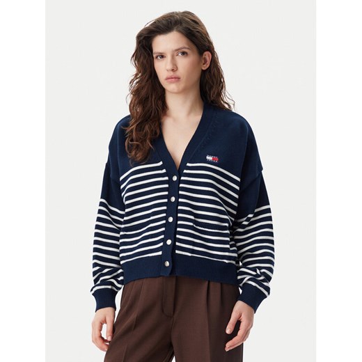 Tommy Jeans Kardigan DW0DW20257 Granatowy Relaxed Fit ze sklepu MODIVO w kategorii Swetry damskie - zdjęcie 182640903