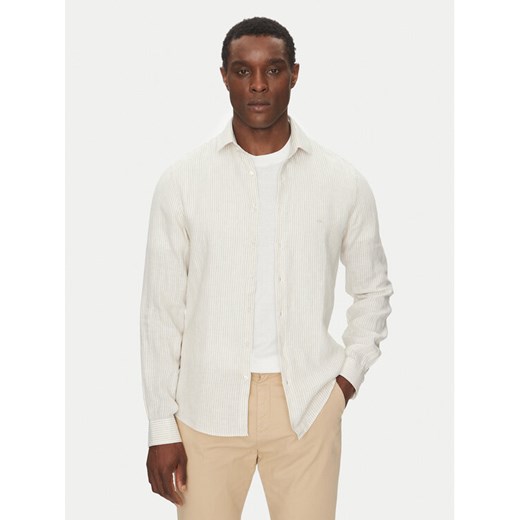 Calvin Klein Jeans Koszula Linen Stripe Slim Shirt K10K109332 Beżowy Regular Fit ze sklepu MODIVO w kategorii Koszule męskie - zdjęcie 182641453