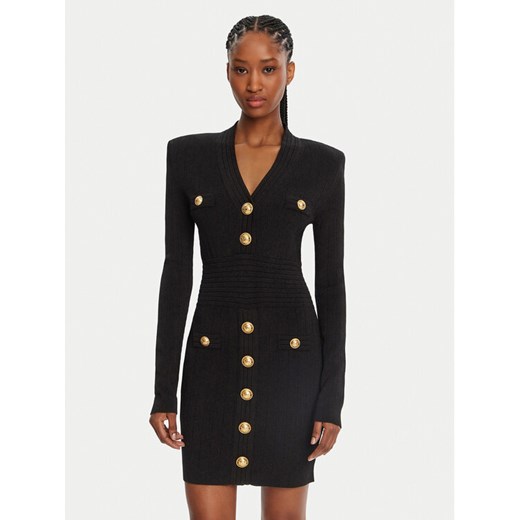 Balmain Sukienka dzianinowa DF1R8059KB07 Czarny Regular Fit ze sklepu MODIVO w kategorii Sukienki - zdjęcie 182642744