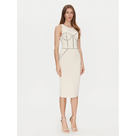 Elisabetta Franchi Sukienka koktajlowa AB-724-51E2-V440 Écru Slim Fit ze sklepu MODIVO w kategorii Sukienki - zdjęcie 182642954