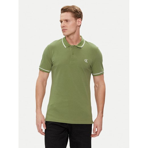 Calvin Klein Jeans Polo J30J315603 Zielony Slim Fit ze sklepu MODIVO w kategorii T-shirty męskie - zdjęcie 182643251