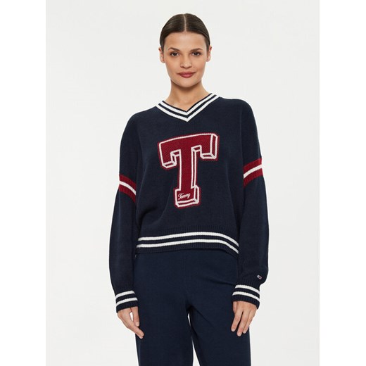 Tommy Jeans Sweter Letterman DW0DW18519 Granatowy Oversize ze sklepu MODIVO w kategorii Swetry damskie - zdjęcie 182643324