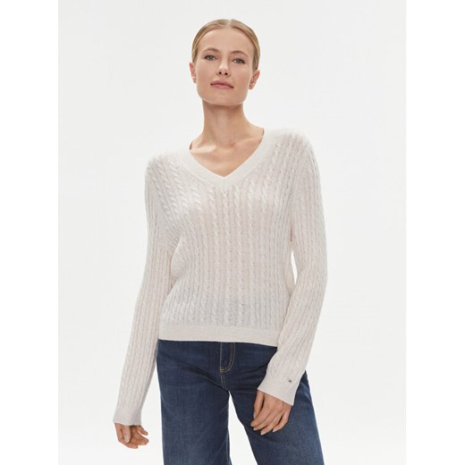 Tommy Hilfiger Sweter WW0WW39887 Beżowy Regular Fit ze sklepu MODIVO w kategorii Swetry damskie - zdjęcie 182644672