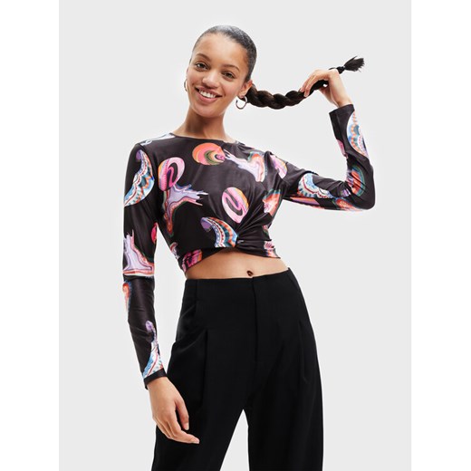 Desigual Bluzka MONSIEUR CHRISTIAN LACROIX Smile 22WWTK76 Czarny Slim Fit ze sklepu MODIVO w kategorii Bluzki damskie - zdjęcie 182645011