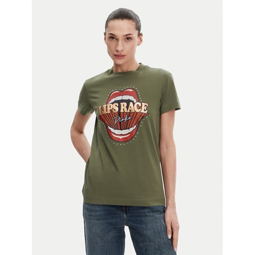 PINKO T-Shirt Trapani 105050 A2D8 Khaki Regular Fit ze sklepu MODIVO w kategorii Bluzki damskie - zdjęcie 182645262
