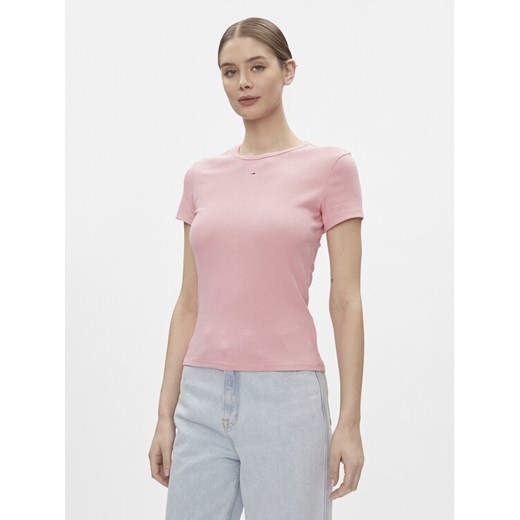 Tommy Jeans T-Shirt Essential DW0DW17383 Różowy Slim Fit ze sklepu MODIVO w kategorii Bluzki damskie - zdjęcie 182645292