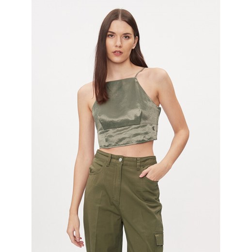 Calvin Klein Jeans Top J20J222903 Zielony Slim Fit ze sklepu MODIVO w kategorii Bluzki damskie - zdjęcie 182645734