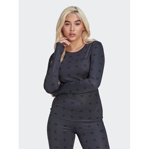 adidas Bluzka Allover Print HL9137 Czarny Slim Fit ze sklepu MODIVO w kategorii Bluzki damskie - zdjęcie 182646111