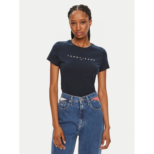 Tommy Jeans T-Shirt Linear DW0DW18398 Granatowy Slim Fit ze sklepu MODIVO w kategorii Bluzki damskie - zdjęcie 182646764