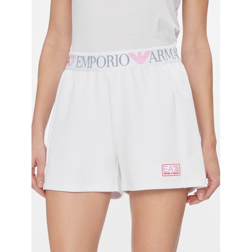 EA7 Emporio Armani Szorty sportowe 3DTS63 TJKWZ 1100 Biały Regular Fit ze sklepu MODIVO w kategorii Szorty - zdjęcie 182647093