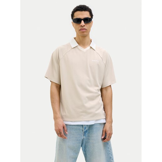 Jack&Jones Polo Lido 12276758 Beżowy Loose Fit ze sklepu MODIVO w kategorii T-shirty męskie - zdjęcie 182647751