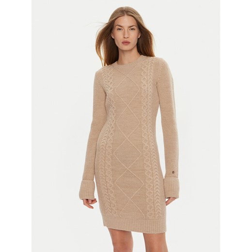 Guess Sukienka dzianinowa Serena W4BK17 Z3HW0 Beżowy Regular Fit ze sklepu MODIVO w kategorii Sukienki - zdjęcie 182647951