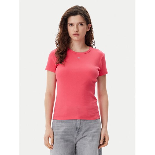 Tommy Jeans T-Shirt Essential DW0DW17383 Różowy Slim Fit ze sklepu MODIVO w kategorii Bluzki damskie - zdjęcie 182648004