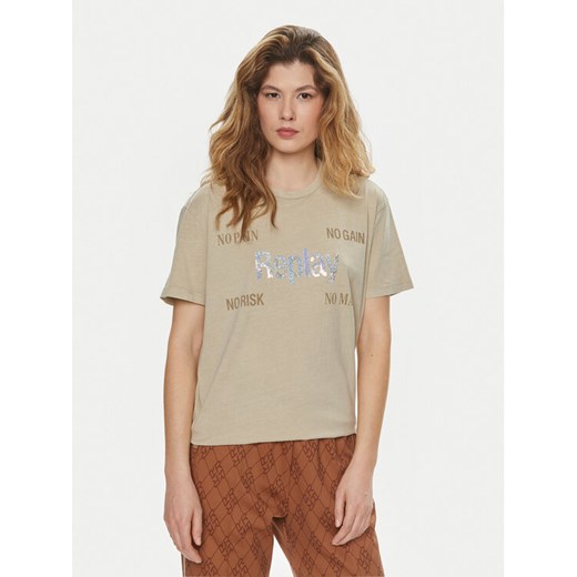 Replay T-Shirt W3072A.000.22658M Beżowy Regular Fit ze sklepu MODIVO w kategorii Bluzki damskie - zdjęcie 182648403