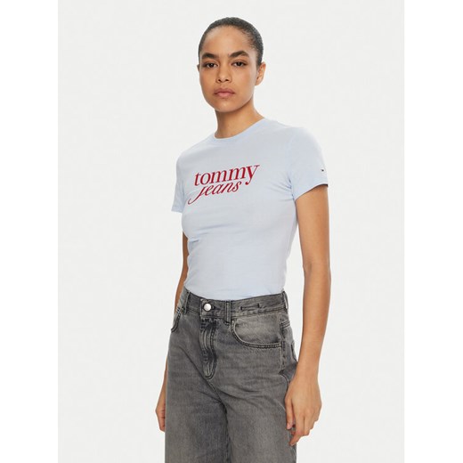 Tommy Jeans T-Shirt Essential DW0DW19447 Błękitny Slim Fit ze sklepu MODIVO w kategorii Bluzki damskie - zdjęcie 182649490