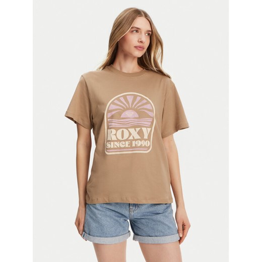 Roxy T-Shirt ERJZT05912 Brązowy Regular Fit ze sklepu MODIVO w kategorii Bluzki damskie - zdjęcie 182649672