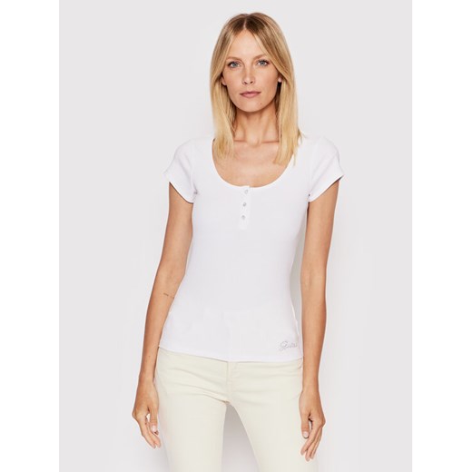 Guess Bluzka W2YP24 KBCO2 Biały Slim Fit ze sklepu MODIVO w kategorii Bluzki damskie - zdjęcie 182651953