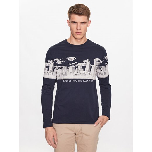 Guess Longsleeve Skyline M3YI13 I3Z13 Granatowy Slim Fit ze sklepu MODIVO w kategorii T-shirty męskie - zdjęcie 182652384
