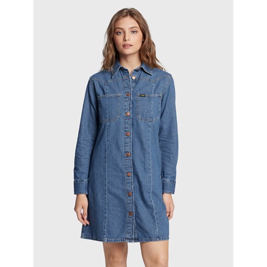 Wrangler Sukienka jeansowa Western W24JLLX8E 112320712 Niebieski Regular Fit ze sklepu MODIVO w kategorii Sukienki - zdjęcie 182652392