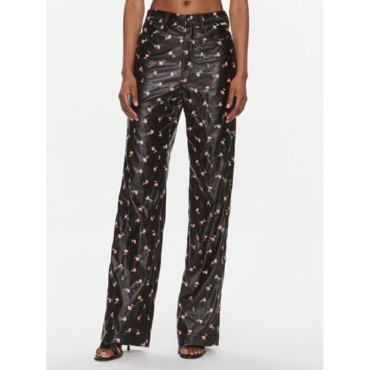 ROTATE Spodnie z imitacji skóry Printed Straight Pants 1120042890 Czarny Regular Fit ze sklepu MODIVO w kategorii Spodnie damskie - zdjęcie 182652854