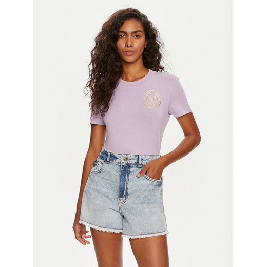 Versace Jeans Couture T-Shirt 76HAHT02 Fioletowy Slim Fit ze sklepu MODIVO w kategorii Bluzki damskie - zdjęcie 182653294