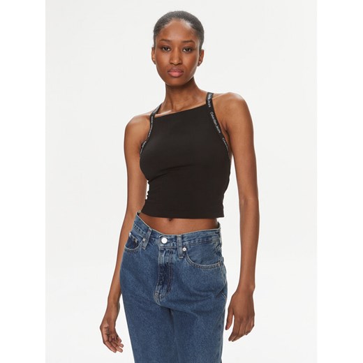 Calvin Klein Jeans Top Logo J20J223110 Czarny Slim Fit ze sklepu MODIVO w kategorii Bluzki damskie - zdjęcie 182653342