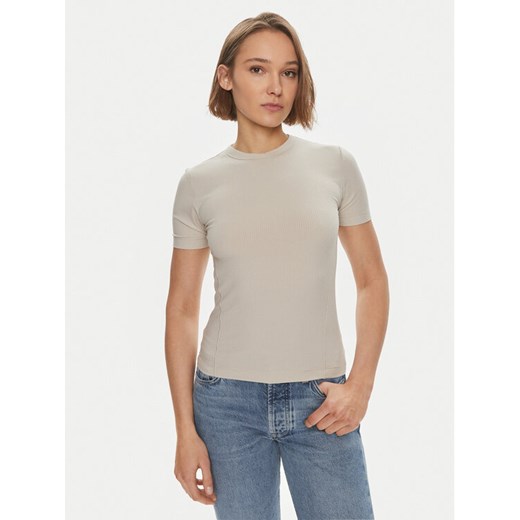 Calvin Klein T-Shirt K20K206553 Beżowy Slim Fit ze sklepu MODIVO w kategorii Bluzki damskie - zdjęcie 182653350