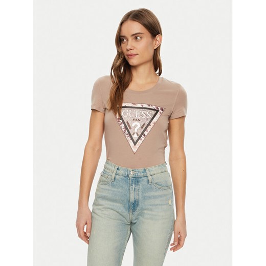 Guess T-Shirt W5RI22 J1314 Brązowy Regular Fit ze sklepu MODIVO w kategorii Bluzki damskie - zdjęcie 182653403