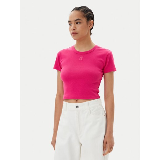 HUGO T-Shirt Delanor 50512000 Różowy Slim Fit ze sklepu MODIVO w kategorii Bluzki damskie - zdjęcie 182654352