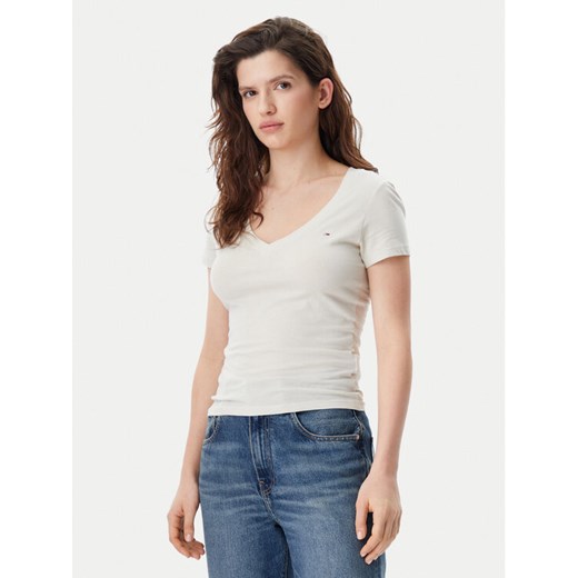 Tommy Jeans T-Shirt DW0DW20458 Beżowy Slim Fit ze sklepu MODIVO w kategorii Bluzki damskie - zdjęcie 182654630