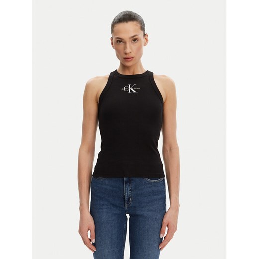 Calvin Klein Jeans Top Monologo J20J225301 Czarny Slim Fit ze sklepu MODIVO w kategorii Bluzki damskie - zdjęcie 182655670